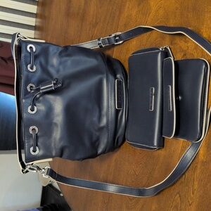 Vera Bradley Faux Leather Navy Bucket Bag with Wallets